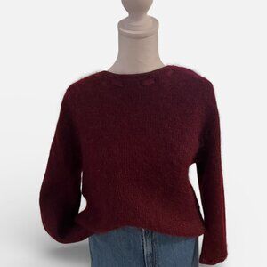 Vintage 90s Laura Ashley Burgundy/Red Mohair Sweater with Ribbon Trim